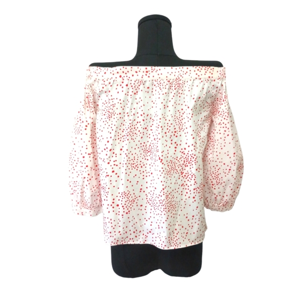 H&M Red and White Polka Dot Off-the-Shoulder Balloon 3/4 Sleeve Button Down Top - Picture 8 of 13